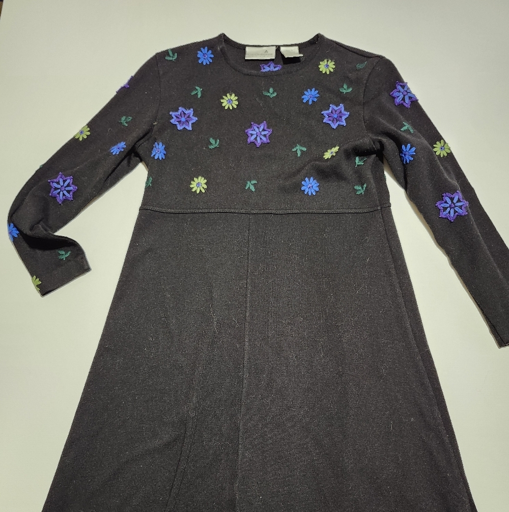 Claiborne Black Dress with Blue Floral Detail